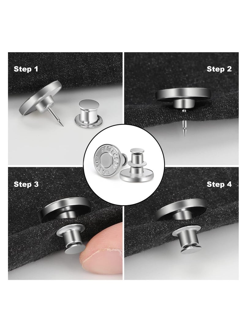 Excefore - 50 Sets Button Pins for Jeans Pants, Adjustable Reusable Jean Buttons Pins Instant Reduce Loose Jeans, No Sew and No Tools Metal Pants Button Replacement, Clips Jean Button Tightener - Image 1