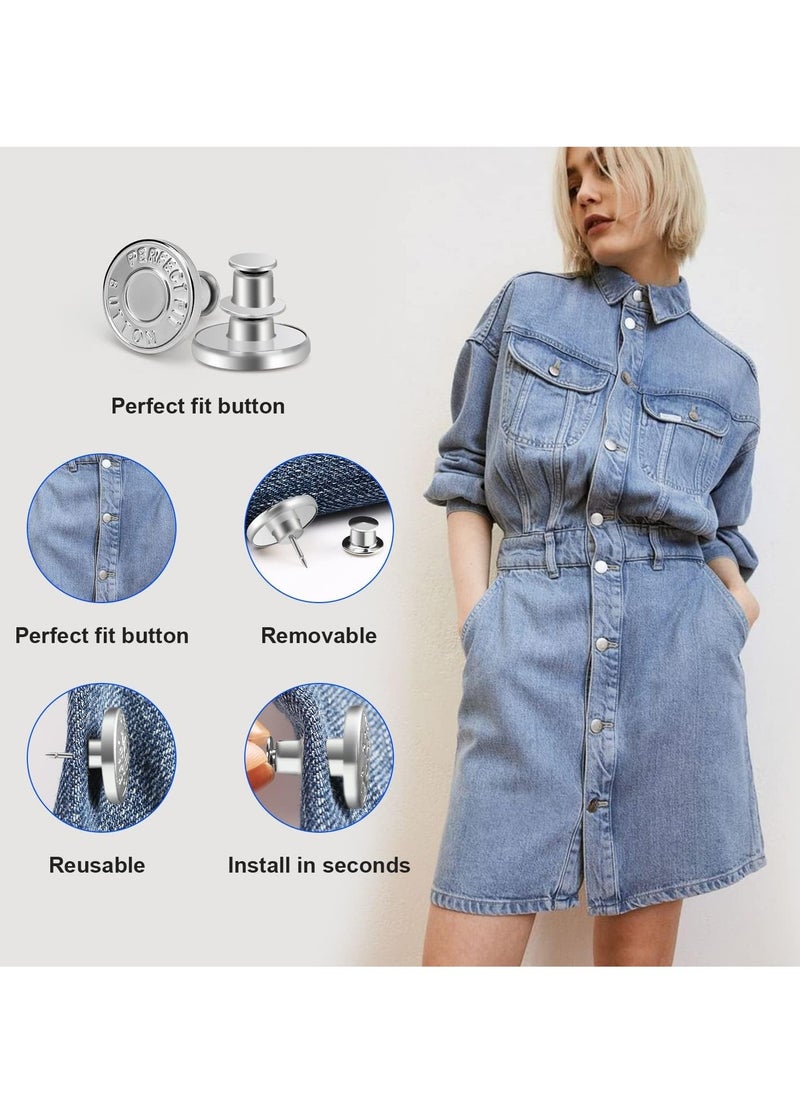 Excefore - 50 Sets Button Pins for Jeans Pants, Adjustable Reusable Jean Buttons Pins Instant Reduce Loose Jeans, No Sew and No Tools Metal Pants Button Replacement, Clips Jean Button Tightener - Image 1