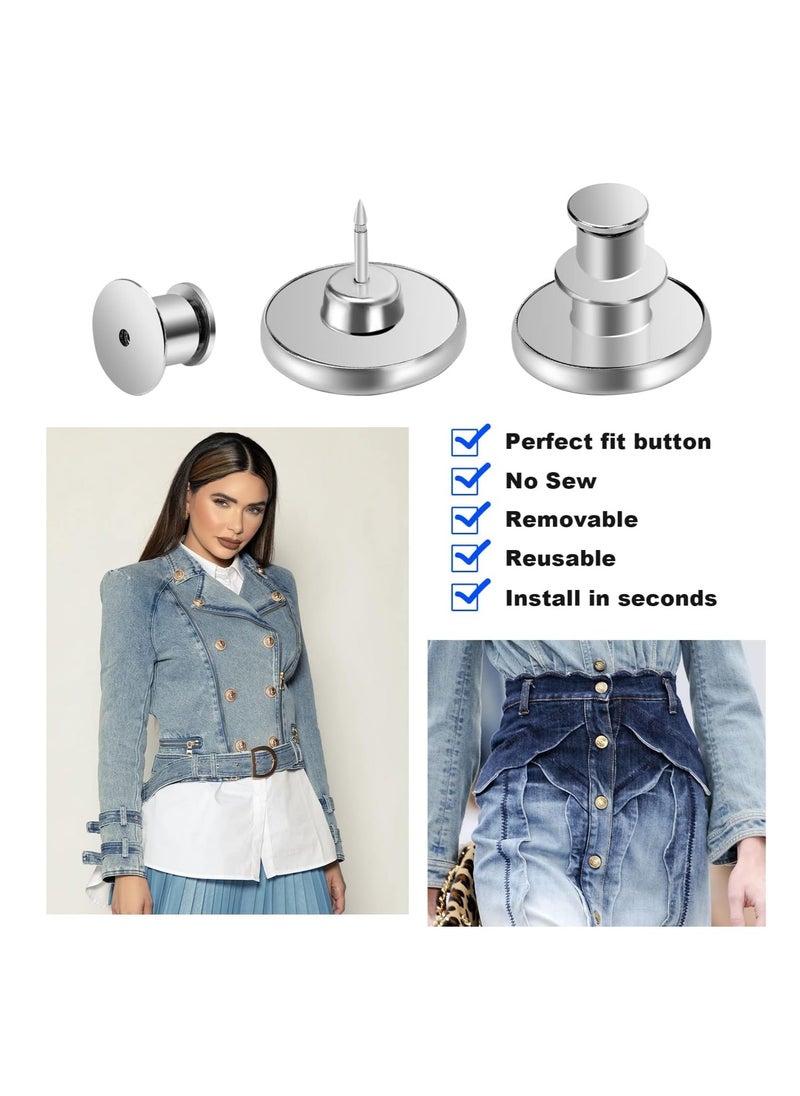 Excefore - 50 Sets Button Pins for Jeans Pants, Adjustable Reusable Jean Buttons Pins Instant Reduce Loose Jeans, No Sew and No Tools Metal Pants Button Replacement, Clips Jean Button Tightener - Image 1