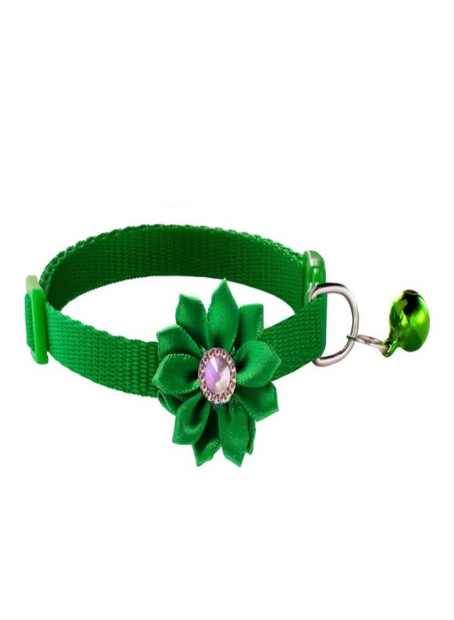 Litvibes Cat Collar Breakaway with Bell,Kitten & Small Dogs Soft Adjustable Collar Safe,Solid & Protection for Cats & Puppies,Cute Kitty Neckband with Flower Design - Green - Image 1
