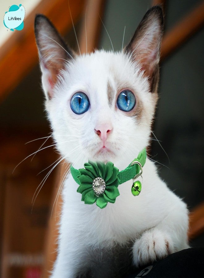 Litvibes Cat Collar Breakaway with Bell,Kitten & Small Dogs Soft Adjustable Collar Safe,Solid & Protection for Cats & Puppies,Cute Kitty Neckband with Flower Design - Green - Image 4