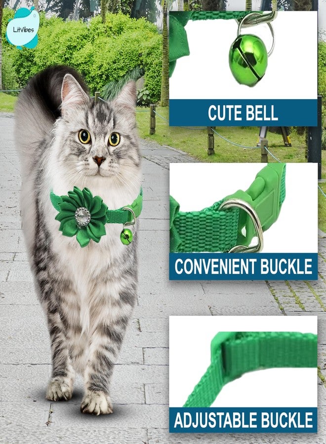 Litvibes Cat Collar Breakaway with Bell,Kitten & Small Dogs Soft Adjustable Collar Safe,Solid & Protection for Cats & Puppies,Cute Kitty Neckband with Flower Design - Green - Image 5