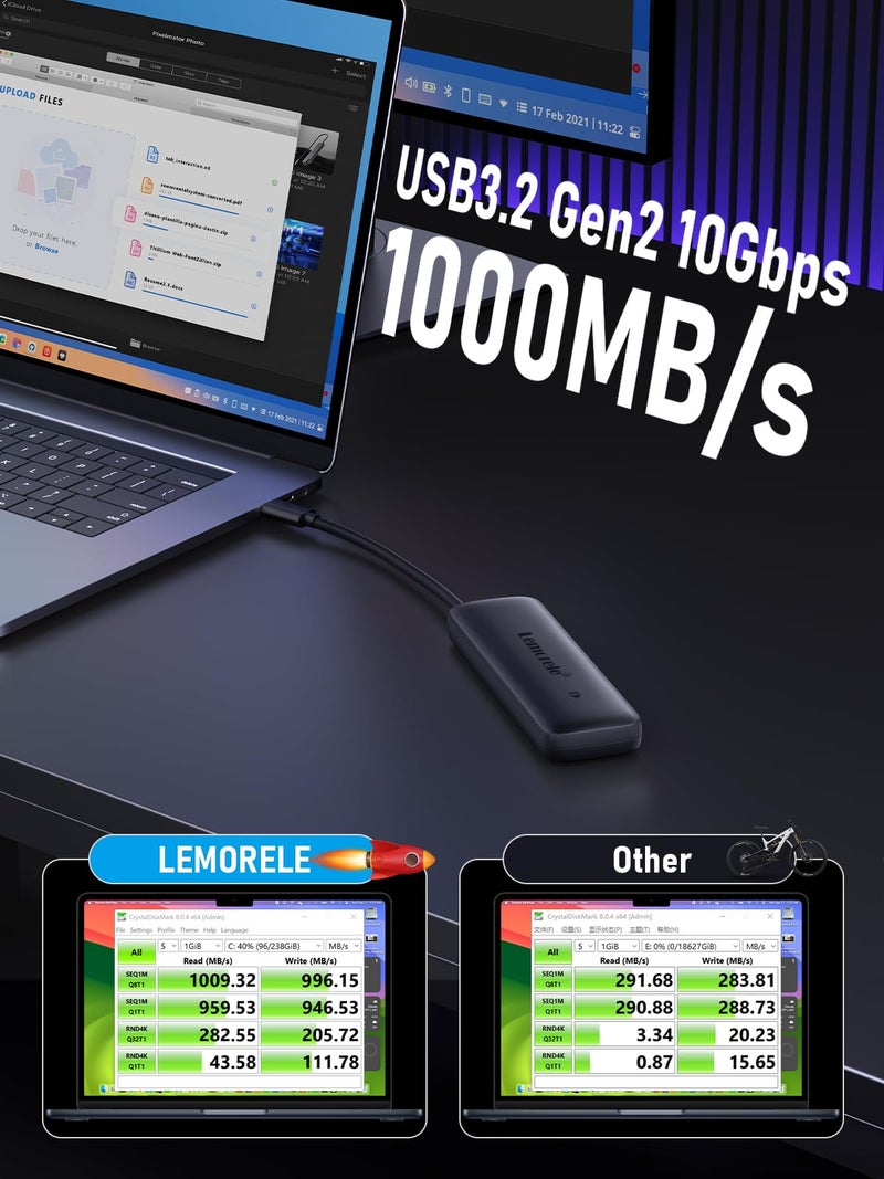 Lemorele M.2 NVMe Enclosure,USB 3.2 Gen2 10Gbps Tool-Free,SSD Enclosure for PCIe M-Key,Nvme USB Adapter Support UASP Trim for 2280 2260 2242 2230(Sata NOT Supported) - Image 3