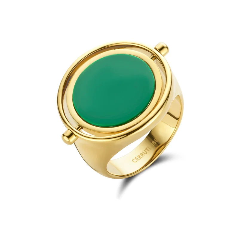 CERRUTI 1881 Medalion Goldplated Ring with Green Onyx