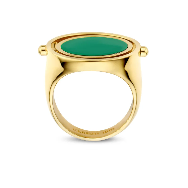 CERRUTI 1881 Medalion Goldplated Ring with Green Onyx