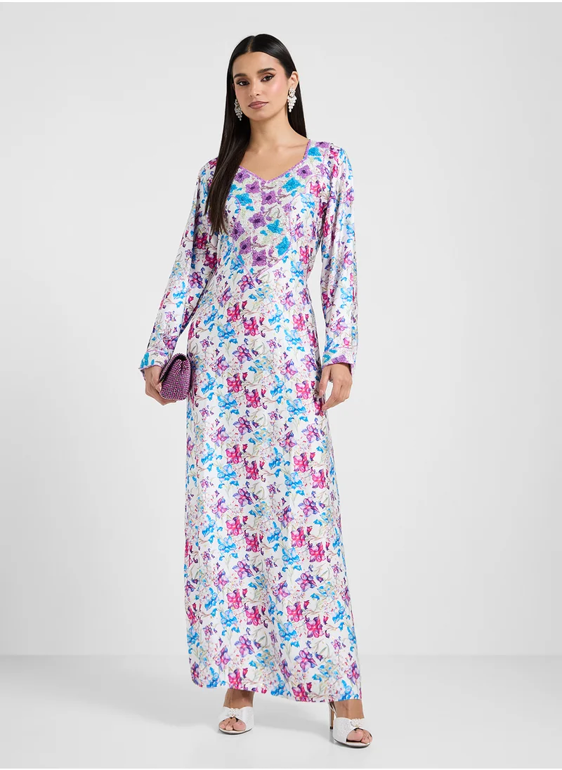 ARABIAN CLOSET Embellished Belted Jalabiya