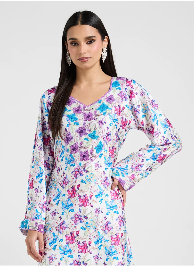 ARABIAN CLOSET Embellished Belted Jalabiya