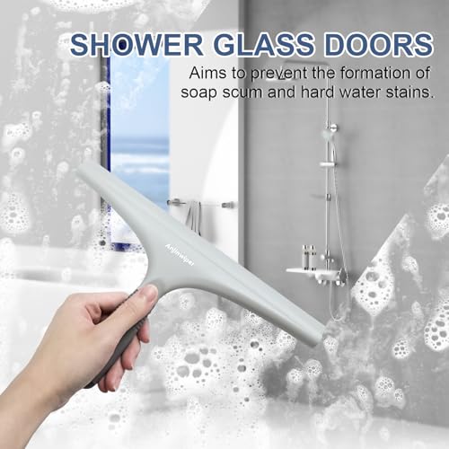 Anjinwiper Silicone Shower Squeegee for Glass Doors with Hook, Window Squeegee for Shower Doors, Kitchen, Mirrors and Tiles, Glass Squeegee Bathroom Shower(10 inch, Gray) - Image 3