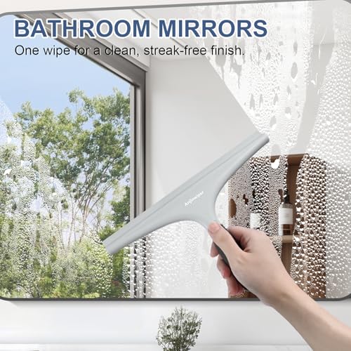 Anjinwiper Silicone Shower Squeegee for Glass Doors with Hook, Window Squeegee for Shower Doors, Kitchen, Mirrors and Tiles, Glass Squeegee Bathroom Shower(10 inch, Gray) - Image 4