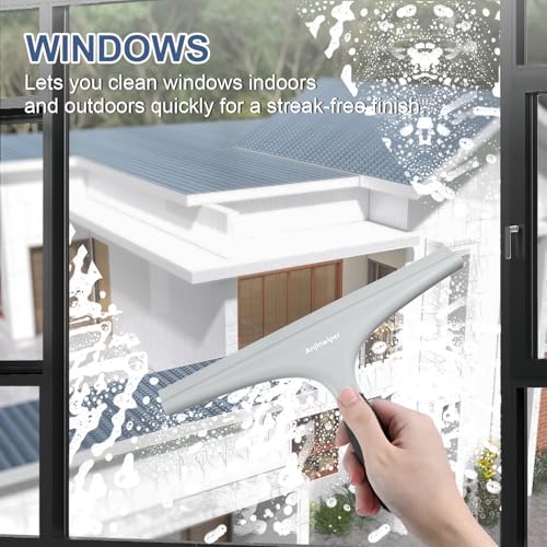 Anjinwiper Silicone Shower Squeegee for Glass Doors with Hook, Window Squeegee for Shower Doors, Kitchen, Mirrors and Tiles, Glass Squeegee Bathroom Shower(10 inch, Gray) - Image 5