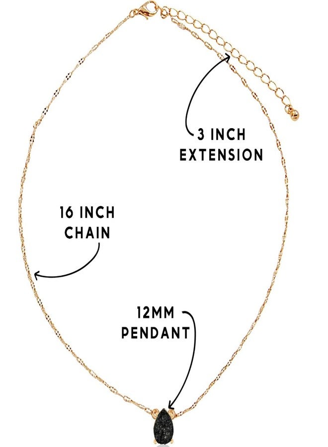هامبل شيك نيويورك قلادة نسائية باللونين الأسود والذهبي - مجوهرات باللونين الأسود والذهبي، سلسلة قلادة على شكل دمعة، قلادة من حجر دروزي صناعي، قلادة على شكل دمعة، سلسلة ذهبية اللون قابلة للتكديس، حجر دروزي صغير من العقيق الأسود الصناعي - Image 4