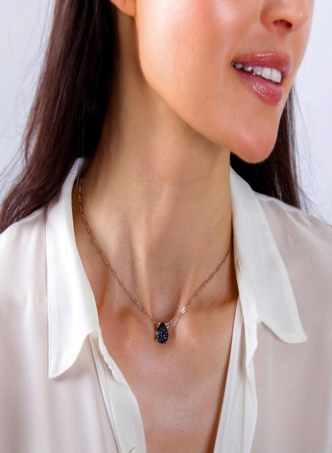 هامبل شيك نيويورك قلادة نسائية باللونين الأسود والذهبي - مجوهرات باللونين الأسود والذهبي، سلسلة قلادة على شكل دمعة، قلادة من حجر دروزي صناعي، قلادة على شكل دمعة، سلسلة ذهبية اللون قابلة للتكديس، حجر دروزي صغير من العقيق الأسود الصناعي - Image 2