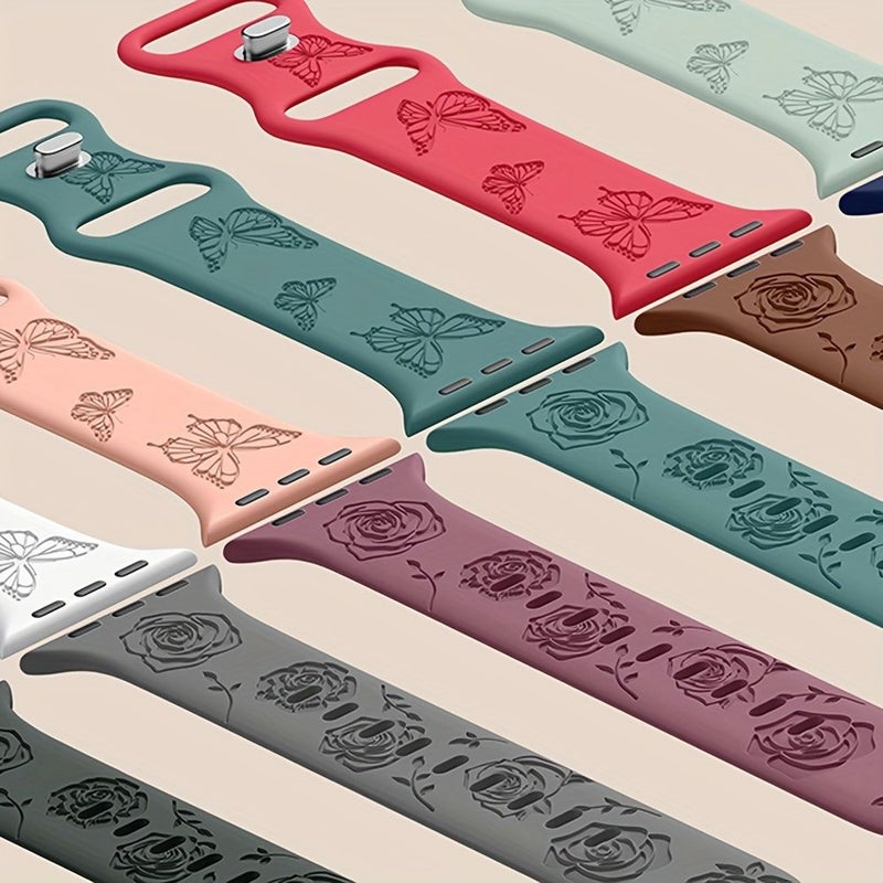 Olive Green Silicone Watch Strap For Apple Watch Ultra Series 1 2 3 42mm 44mm 45mm 46mm 49mm Comfortable Butterfly Design Compatible - Image 1