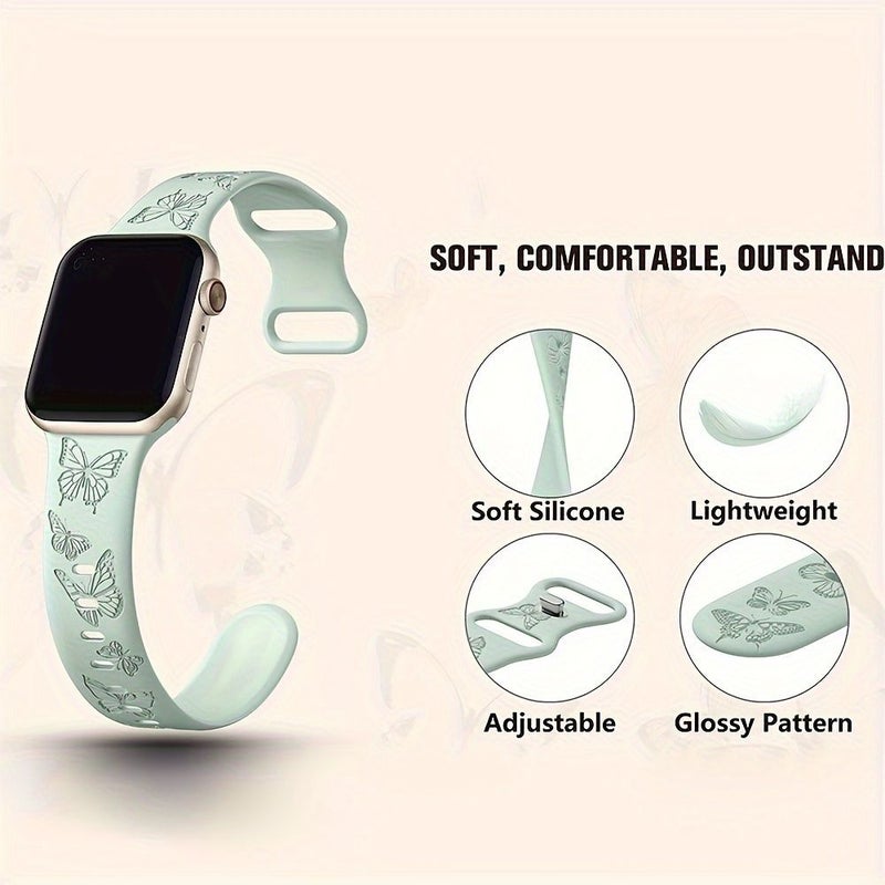 Olive Green Silicone Watch Strap For Apple Watch Ultra Series 1 2 3 42mm 44mm 45mm 46mm 49mm Comfortable Butterfly Design Compatible - Image 3