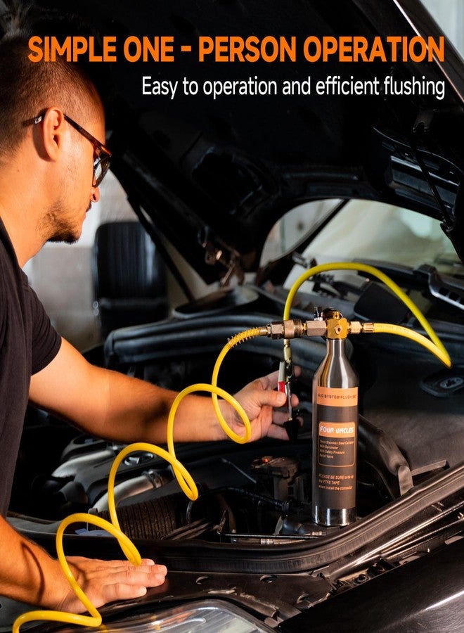 FOUR UNCLES IRONCUBE AC Flush Kit,A/C Air Conditioner System Flush Canister Kit Clean Tool Set R134a R12 R22 R410a R404a for Auto Car with 3.5 ft Hose American Interface - Image 5