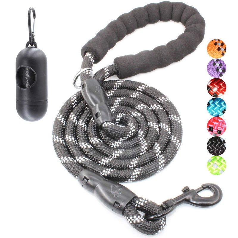 BAAPET 2/4/5/6 FT Dog Leash with Comfortable Padded Handle and Highly Reflective Threads for Small Medium and Large Dogs (6FT-1/2'', Black) - Image 1