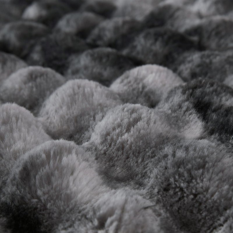 COOVA Faux Rabbit Fur & Flannel Throw Blanket 60x80 Inch - Luxury Fuzzy & Cozy Soft Twin Size Blanket for All Seasons  Breathable and Comfortable for Bed  Couch  and Camping Tie Dye Light Grey - Image 5