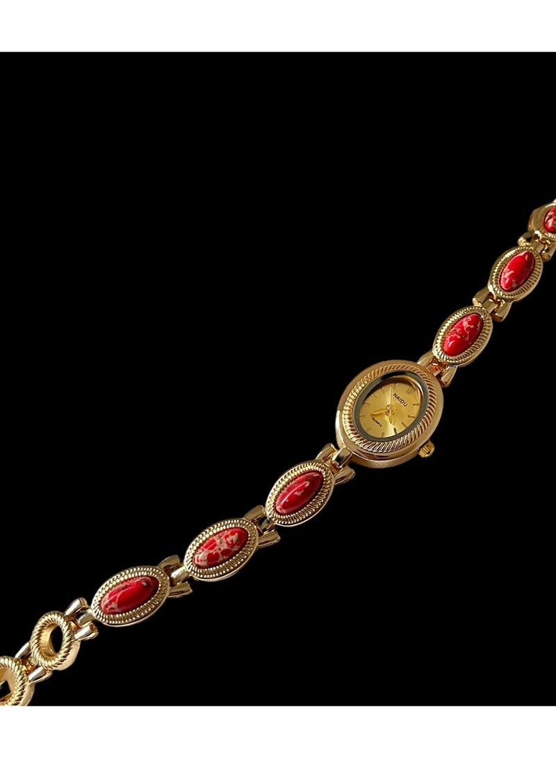 NAIDU Retro Palace-Style Jade Oval Small Dial Bracelet Watch for Women - Image 1