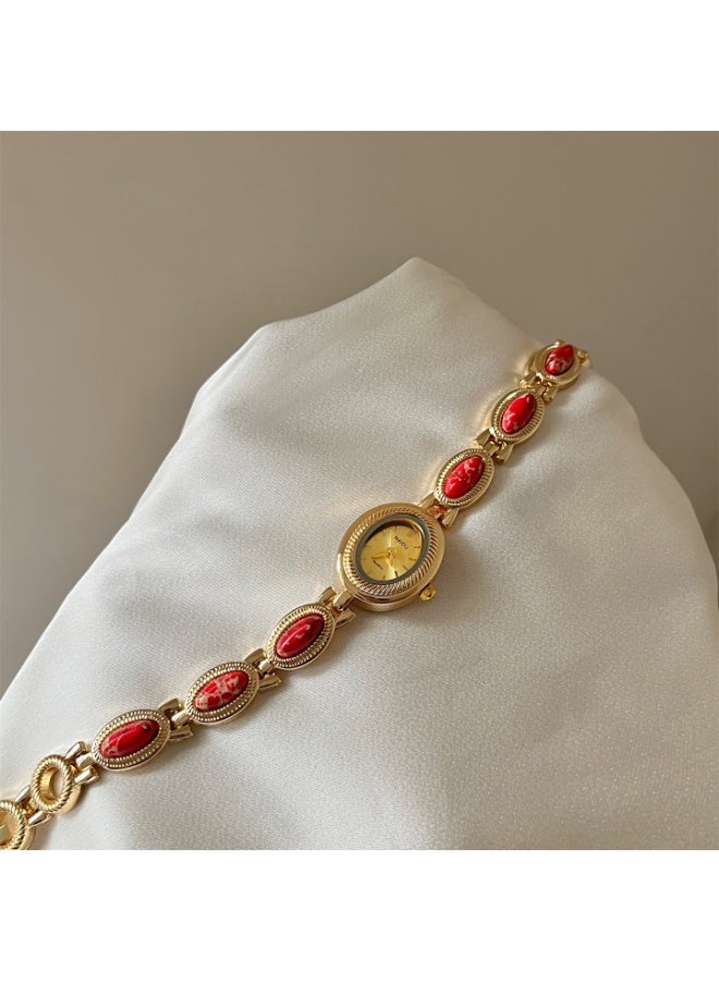 NAIDU Retro Palace-Style Jade Oval Small Dial Bracelet Watch for Women - Image 3