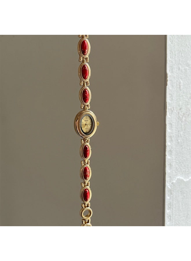 NAIDU Retro Palace-Style Jade Oval Small Dial Bracelet Watch for Women - Image 2