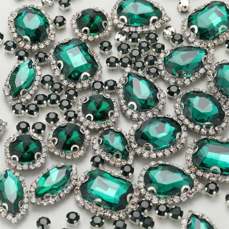 Choupee Sew On Rhinestones, 130PCS Sew On Glass Rhinestone Metal Back Prong Setting Sewing Claw Rhinestone Mixed Shapes for Costume, Clothes, Garments, Dress, Earring, Belt and Shoes - Image 1