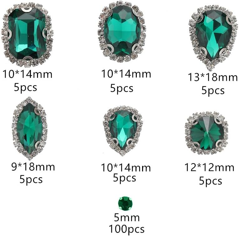 Choupee Sew On Rhinestones, 130PCS Sew On Glass Rhinestone Metal Back Prong Setting Sewing Claw Rhinestone Mixed Shapes for Costume, Clothes, Garments, Dress, Earring, Belt and Shoes - Image 2
