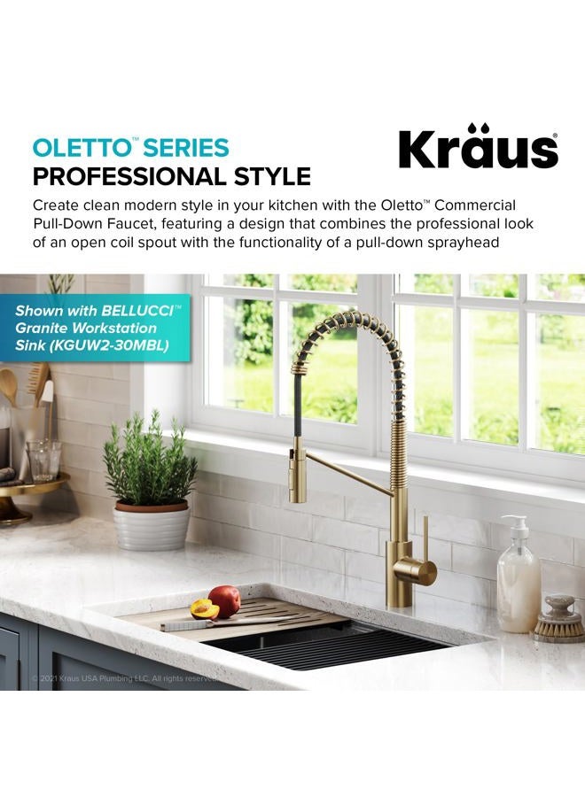 KRAUS KPF-2631SFACB Oletto Commercial Style Pull-Down Single Handle Kitchen Faucet with QuickDock Top Mount Installation Assembly, Spot Free Antique Champaigne Bronze - Image 2
