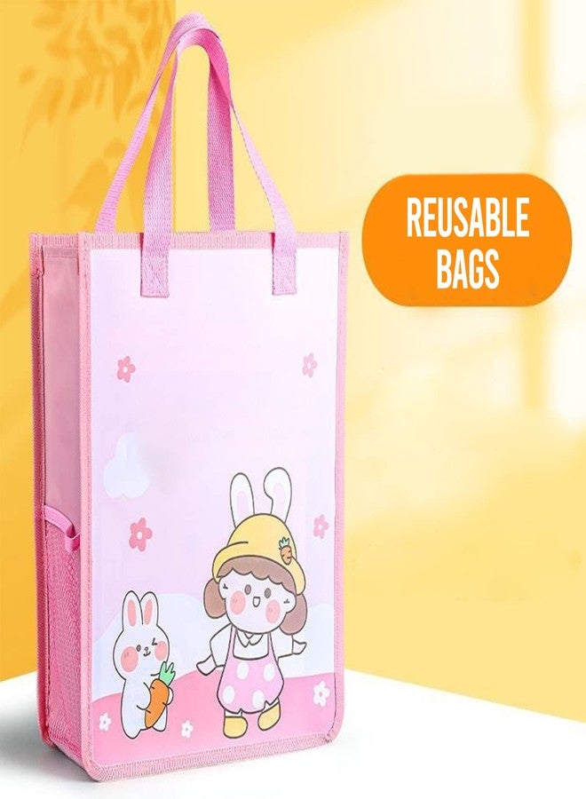 OANGO Cotton Canvas Shopping Bags Medium Size for Grocery Fruits Vegetable With 2 Side pocket Reinforced Handles jhola Bag - Kitchen Grocery (Size:35.5cm x 11cm x 27cm) Random color (Side Pocket) - Image 3