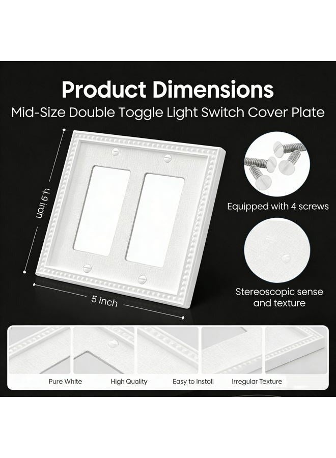 ZEFTV 10 Pack Mid-Size Decorator Wall Plates 2-Gang Switch Outlet Electrical Cover Plate Unbreakable Thermoplastic Faceplate for Light Receptacle Outlet Switch, Classic Beaded Relief Design, White - Image 2