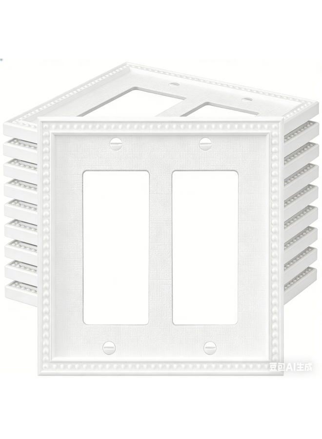 ZEFTV 10 Pack Mid-Size Decorator Wall Plates 2-Gang Switch Outlet Electrical Cover Plate Unbreakable Thermoplastic Faceplate for Light Receptacle Outlet Switch, Classic Beaded Relief Design, White - Image 1