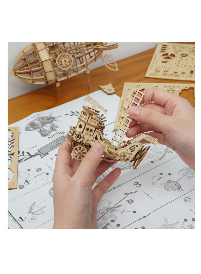 SYOSI 3D Wooden Puzzle Airship for Kids, Model Adults Building Kit, Educational Brain Teaser to Build, Kids Ages 8-10 (Airship/7.1in*5in*6.5in)  - Image 3