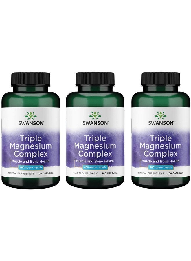 Swanson Triple Magnesium Complex - Mineral Supplement - Natural Support - Featuring Citrate, Oxide & Aspartate - (100 Capsules, 400mg Each,) (3 Pack) - Image 1