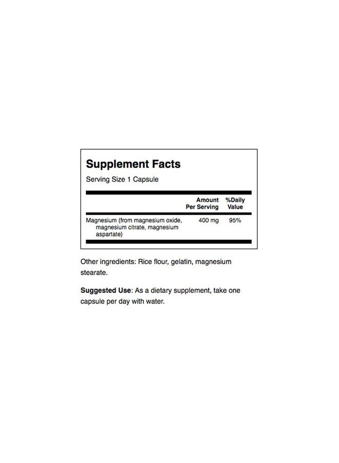 Swanson Triple Magnesium Complex - Mineral Supplement - Natural Support - Featuring Citrate, Oxide & Aspartate - (100 Capsules, 400mg Each,) (3 Pack) - Image 3