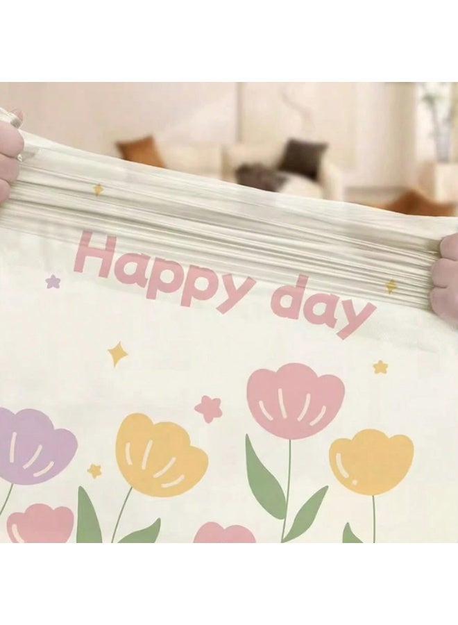 50 قطعة أكياس قمامة برباط سحب Lucky Day بتصميم زهور – أكياس نفايات سميكة مقاومة للتسرب – أكياس مهملات منزلية بتصميم باستيل جميل – سهلة السحب للمطبخ والمنزل - Image 4