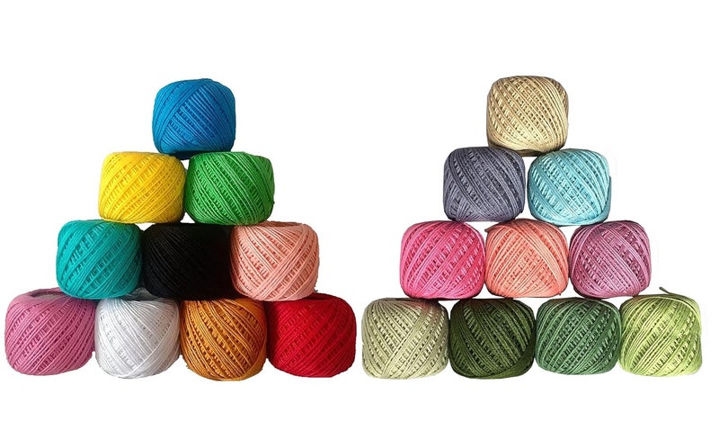 TE Cotton Tatting Thread Yarn For Knitting&Craft Making Combo 35 To 40 M Approximate&Thread Size Is 1 Mm(This Is Not A Woolen Yarn. This Is 1 Mm Yarn For Embroidery Work)(Mc&2Nd)(Pcs Of 20),120 Gram,Multicolour - Image 1