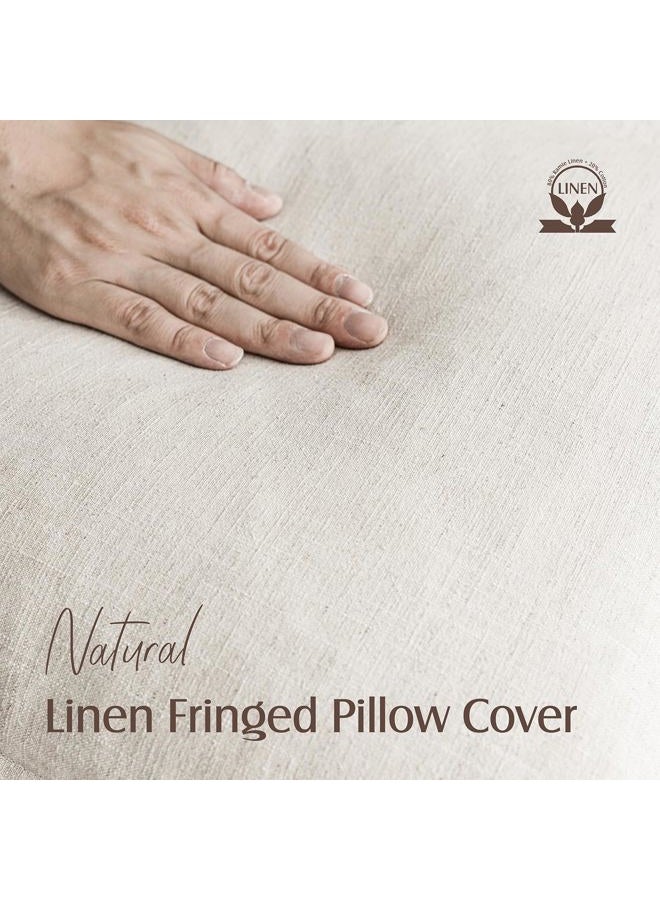 Foindtower Decorative Linen Fringe Throw Pillow Covers Cozy Boho Farmhouse Cushion Cover with Tassels Soft Accent Pillowcase for Chair Sofa Bed Living Room Home Decor, 26×26 Inch, 1PC, Natural Beige - Image 2