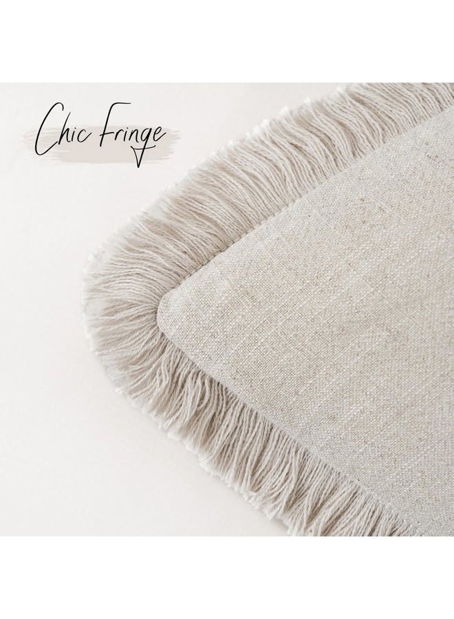Foindtower Decorative Linen Fringe Throw Pillow Covers Cozy Boho Farmhouse Cushion Cover with Tassels Soft Accent Pillowcase for Chair Sofa Bed Living Room Home Decor, 26×26 Inch, 1PC, Natural Beige - Image 3