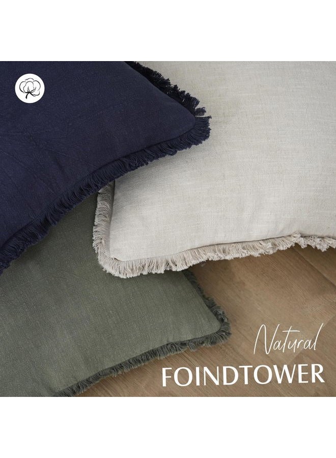 Foindtower Decorative Linen Fringe Throw Pillow Covers Cozy Boho Farmhouse Cushion Cover with Tassels Soft Accent Pillowcase for Chair Sofa Bed Living Room Home Decor, 26×26 Inch, 1PC, Natural Beige - Image 4