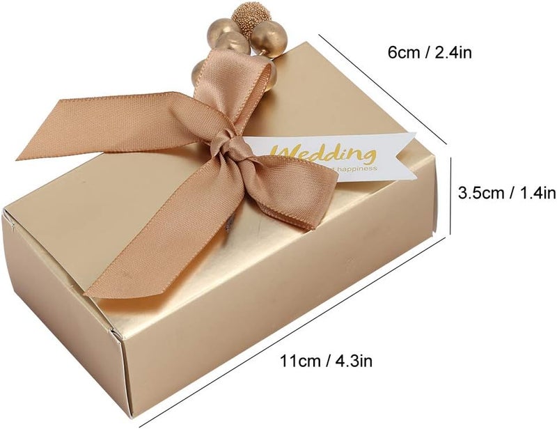 klarako Party Favors Boxes with Bowknot, 50pcs Ribbon Candy Paper Gift Box Rectangular Glitter Bags for Souvenirs Wedding Treat Graduation Birthday Mother\‘s Day Supplies Princess Party(Gold) - Image 3