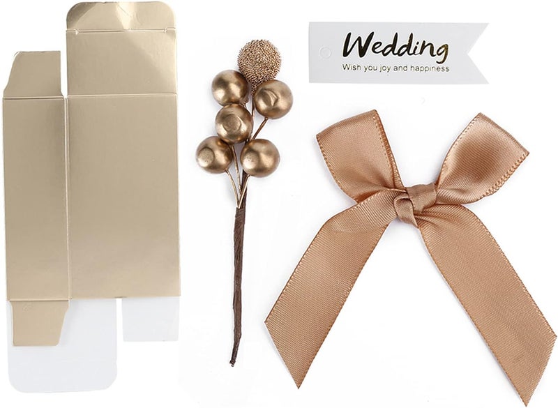 klarako Party Favors Boxes with Bowknot, 50pcs Ribbon Candy Paper Gift Box Rectangular Glitter Bags for Souvenirs Wedding Treat Graduation Birthday Mother\‘s Day Supplies Princess Party(Gold) - Image 5