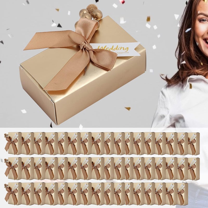 klarako Party Favors Boxes with Bowknot, 50pcs Ribbon Candy Paper Gift Box Rectangular Glitter Bags for Souvenirs Wedding Treat Graduation Birthday Mother\‘s Day Supplies Princess Party(Gold) - Image 4