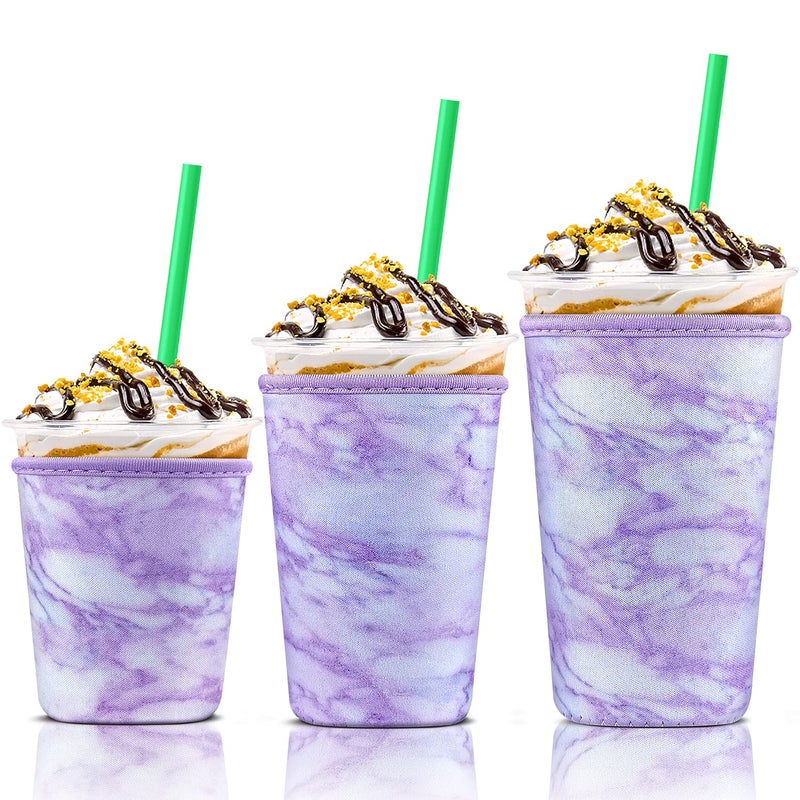 3 Pack Iced Coffee Cup Sleeve for Large Sized Cups Reusable Neoprene Iced Coffee Cup Holder for Hot Cold Drinks Compatible with Starbucks Dunkin Donuts and More