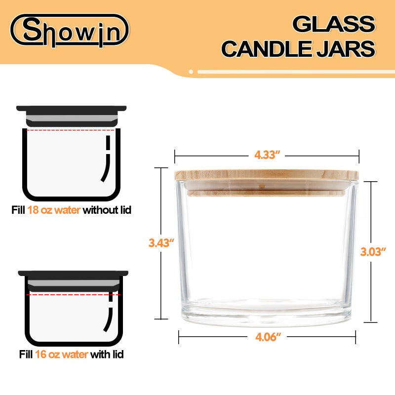 SHOWIN 18 OZ Thick Candle Jars for Making Candles 6 Pcs, Empty Jars with Wood Lids for Candle Making, Sample Container,Clear - Image 4