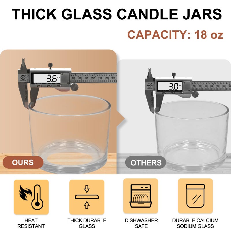 SHOWIN 18 OZ Thick Candle Jars for Making Candles 6 Pcs, Empty Jars with Wood Lids for Candle Making, Sample Container,Clear - Image 2