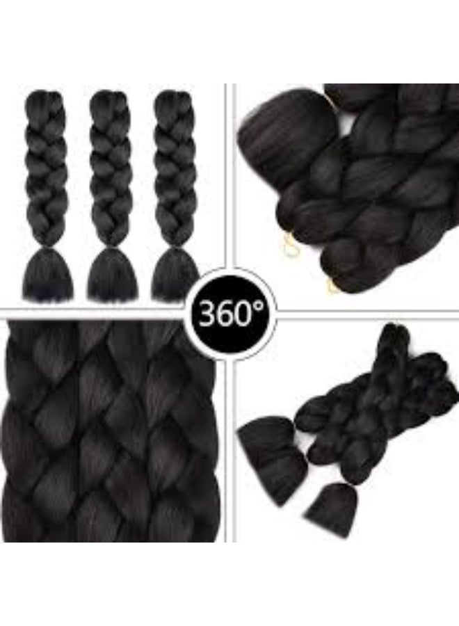 وصلة شعر صناعي للراستا لون اسود طويل مموج 3 قطع - Image 2