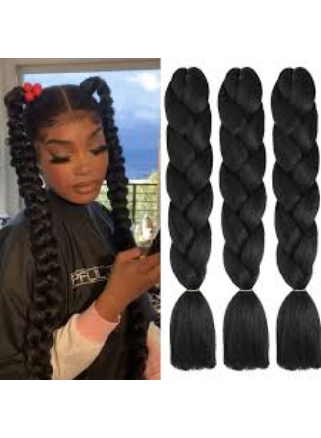 وصلة شعر صناعي للراستا لون اسود طويل مموج 3 قطع - Image 5