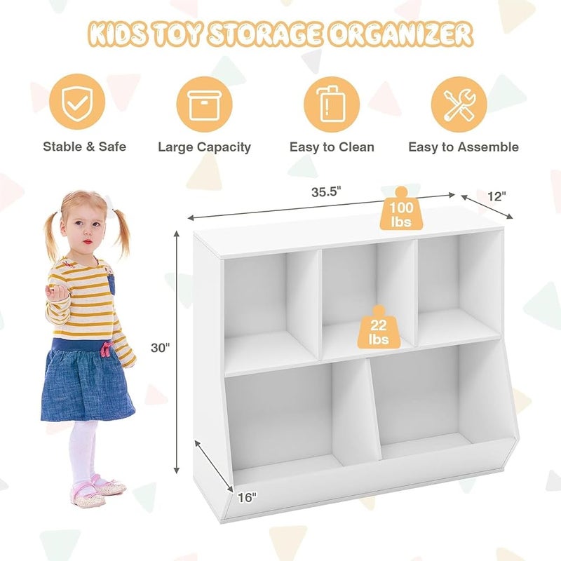Bentifar Kids Bookshelf, Bookcase Footboard, Toy Storage Cubby, Children's Toy Shelf, oy Storage Cabinet, Fit for Children's Room, Playroom, Hallway, Kindergarten, White - Image 3