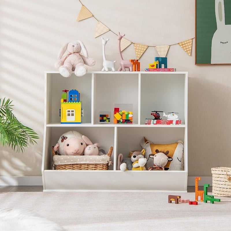 Bentifar Kids Bookshelf, Bookcase Footboard, Toy Storage Cubby, Children's Toy Shelf, oy Storage Cabinet, Fit for Children's Room, Playroom, Hallway, Kindergarten, White - Image 2