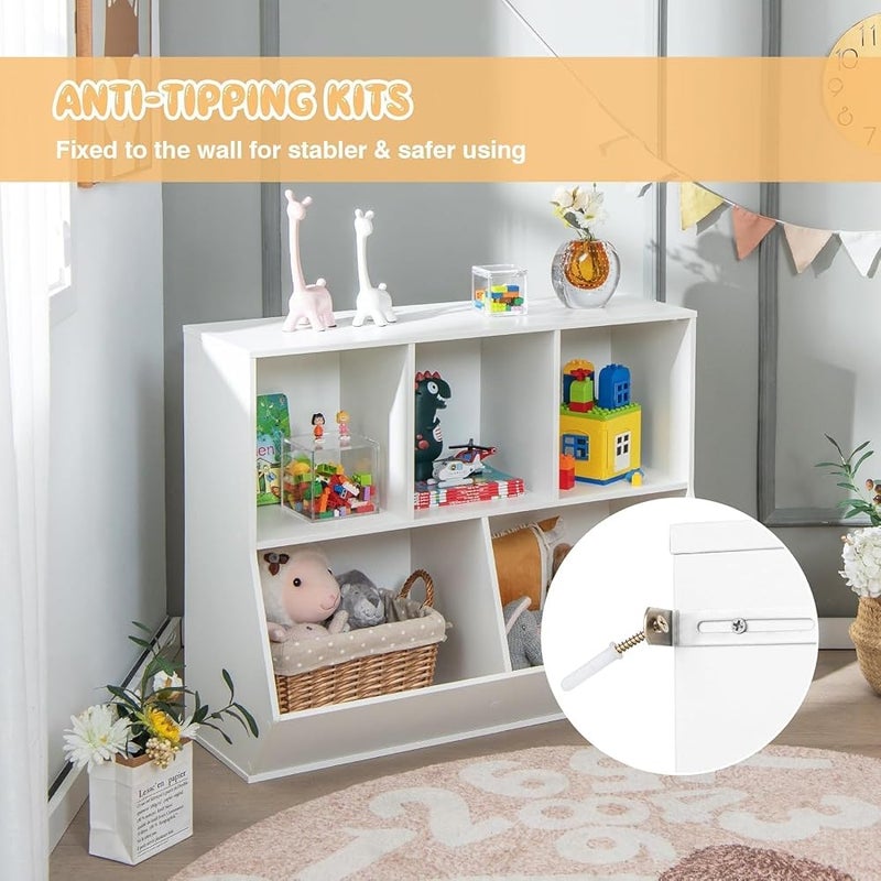 Bentifar Kids Bookshelf, Bookcase Footboard, Toy Storage Cubby, Children's Toy Shelf, oy Storage Cabinet, Fit for Children's Room, Playroom, Hallway, Kindergarten, White - Image 4
