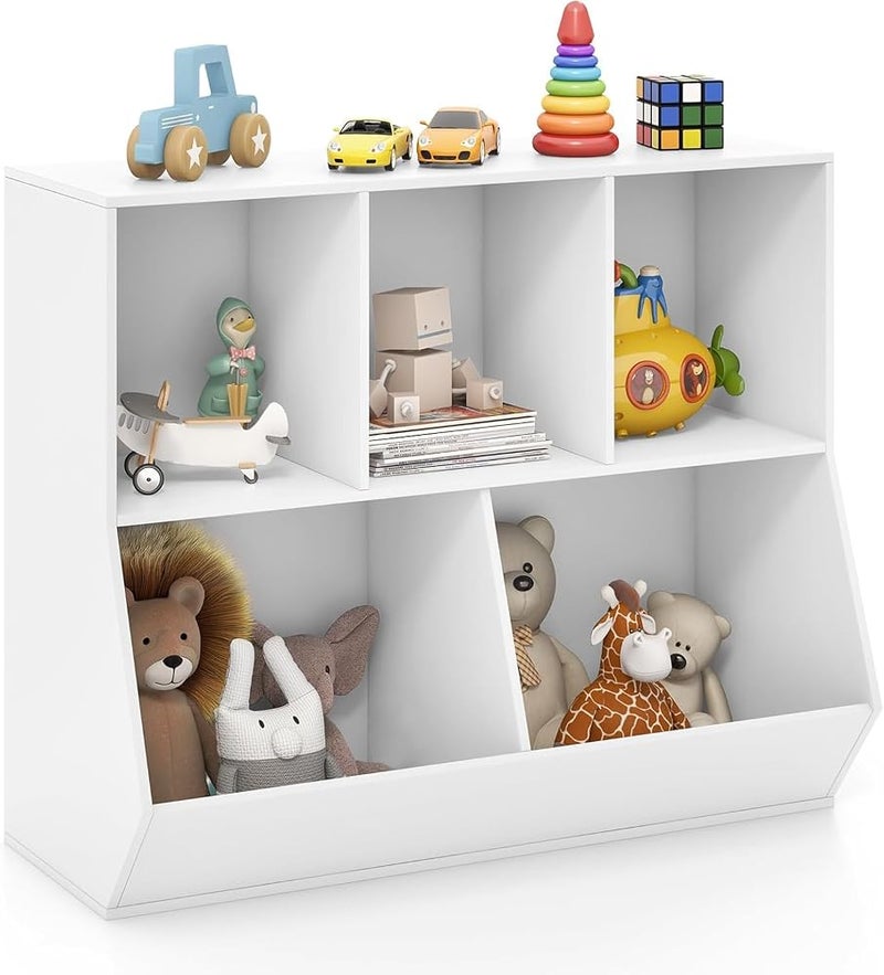 Bentifar Kids Bookshelf, Bookcase Footboard, Toy Storage Cubby, Children's Toy Shelf, oy Storage Cabinet, Fit for Children's Room, Playroom, Hallway, Kindergarten, White - Image 1